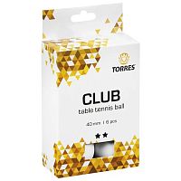 Шарики для настольного тенниса 2* Torres club. упаковка 6 шт. Белые. 130240